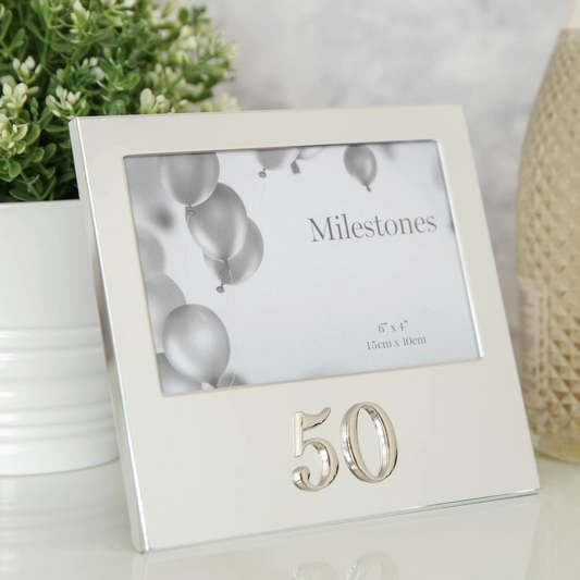 50th Birthday Gift - Milestones Photo Frame with 3D Number 6" x 4"