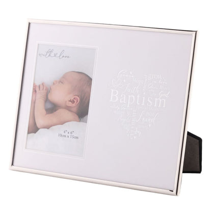 With Love Silver Heart Frame 4" x 6" - Baptism