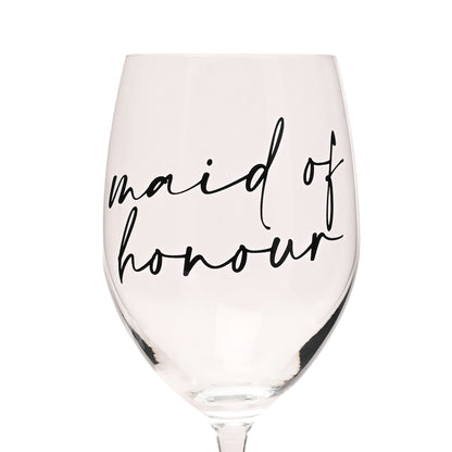 Amore Wine Glass Black Words - Maid Of Honour