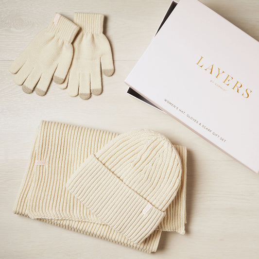 Cosy Knit Hat Glove & Scarf Gift Set For Her - Ivory