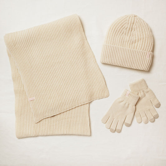 Cosy Knit Hat Glove & Scarf Gift Set For Her - Ivory