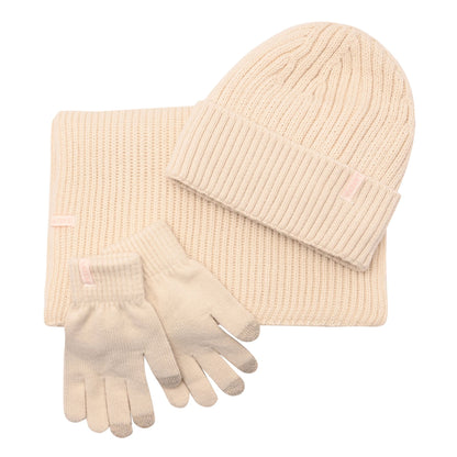 Cosy Knit Hat Glove & Scarf Gift Set For Her - Ivory