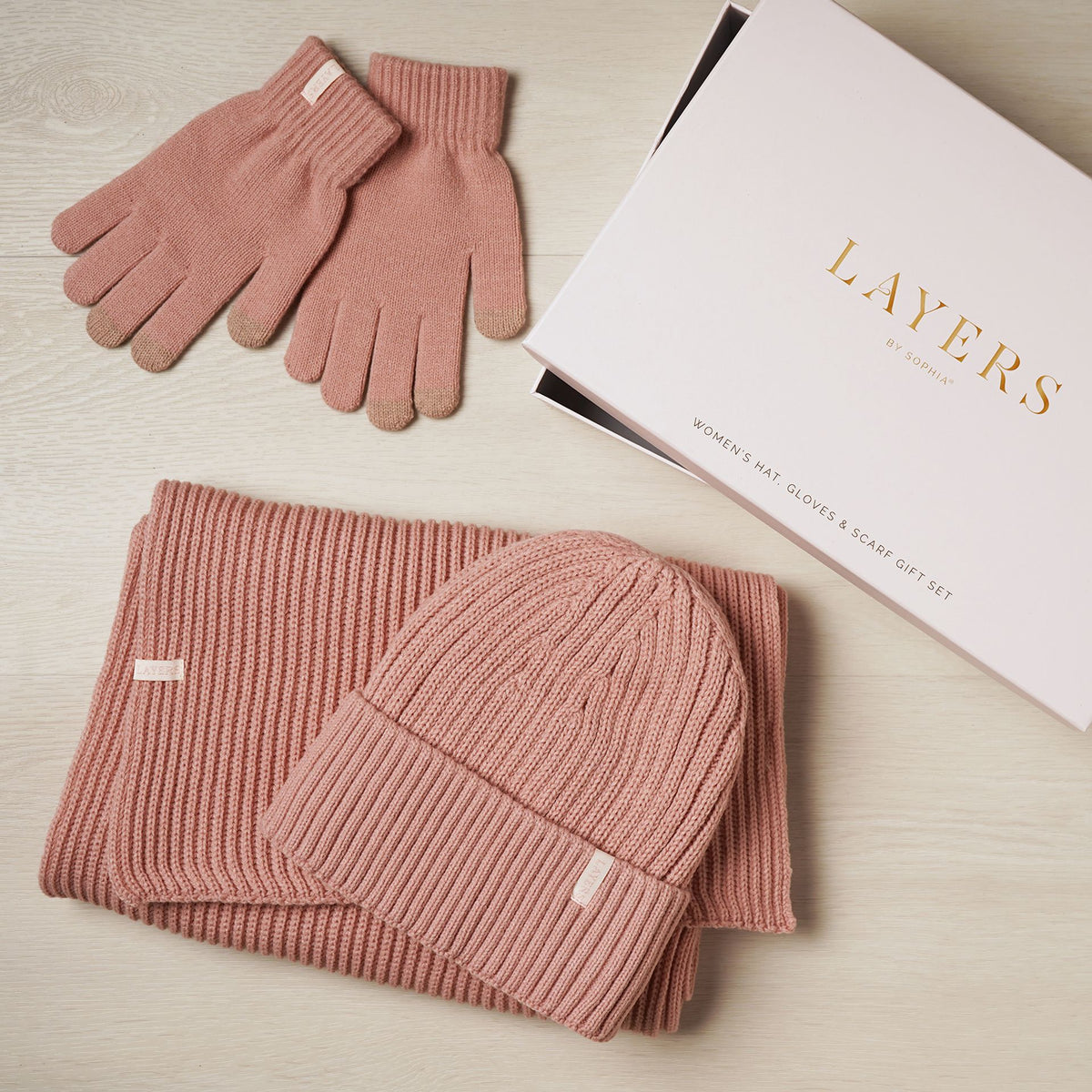Cosy Knit Hat Glove & Scarf Gift Set - Blush Pink