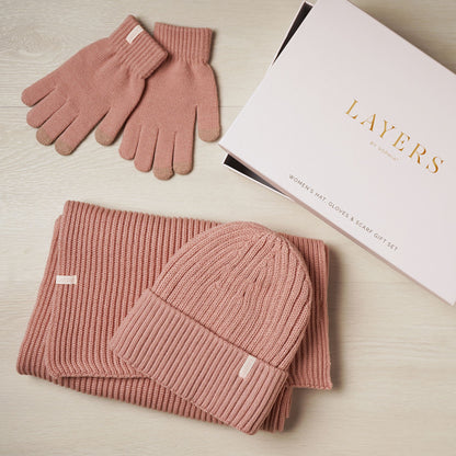 Cosy Knit Hat Glove & Scarf Gift Set - Blush Pink