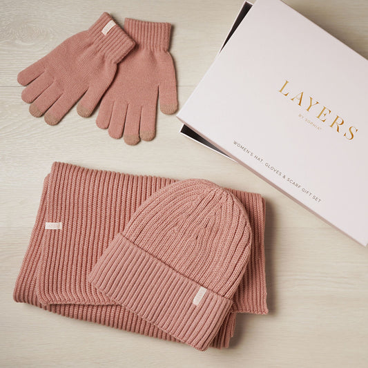 Cosy Knit Hat Glove & Scarf Gift Set - Blush Pink