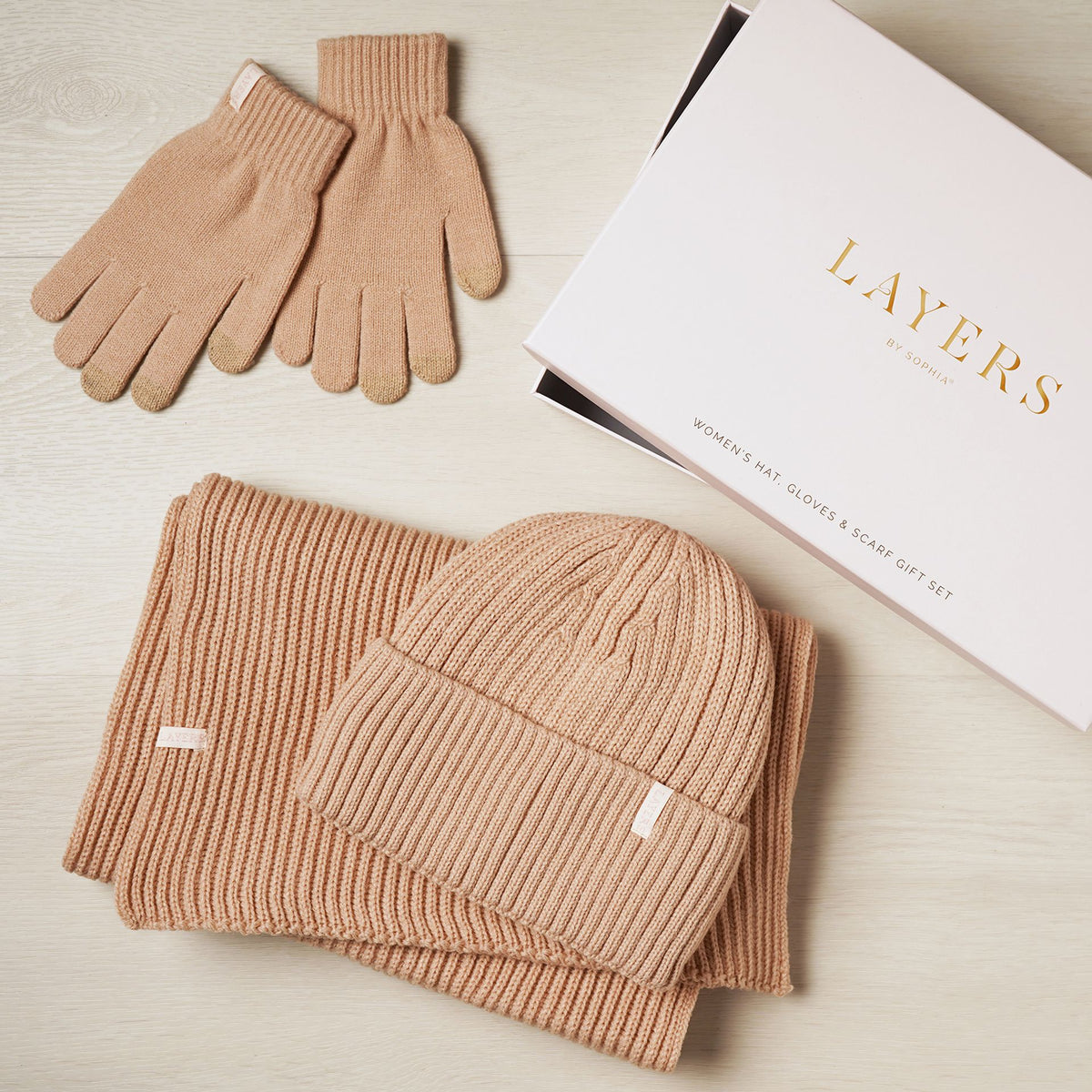 Cosy Knit Hat Glove & Scarf Gift Set - Nude