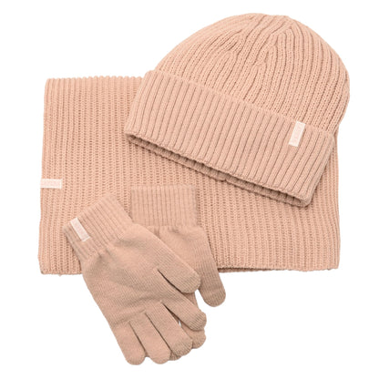 Cosy Knit Hat Glove & Scarf Gift Set - Nude