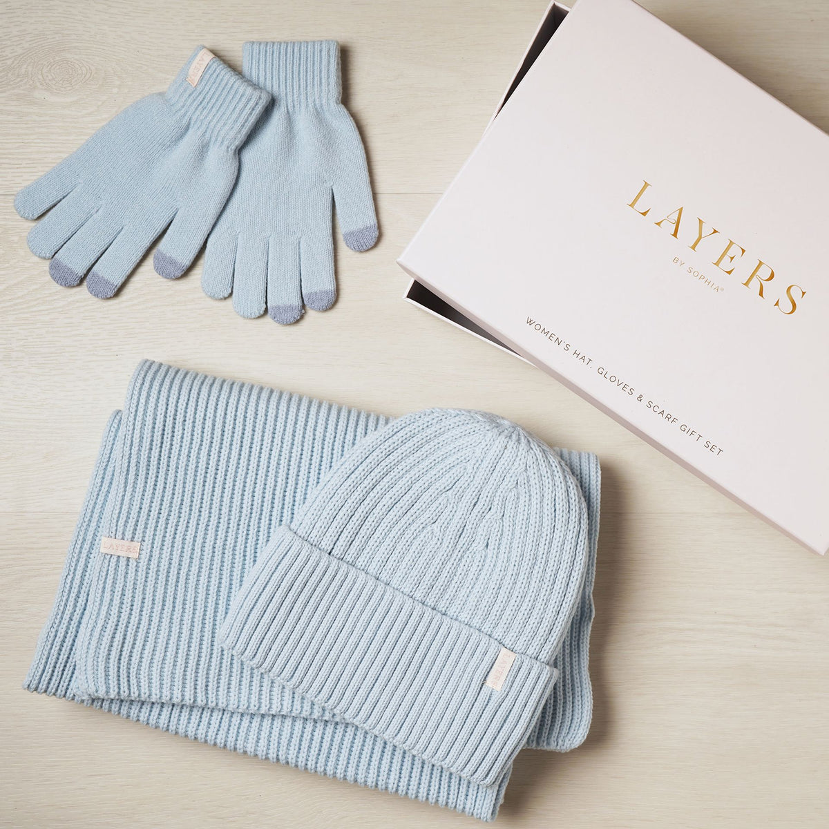 Cosy Knit Hat Glove & Scarf Gift Set - Powder Blue