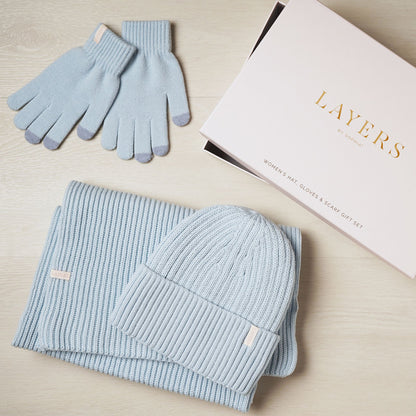 Cosy Knit Hat Glove & Scarf Gift Set - Powder Blue