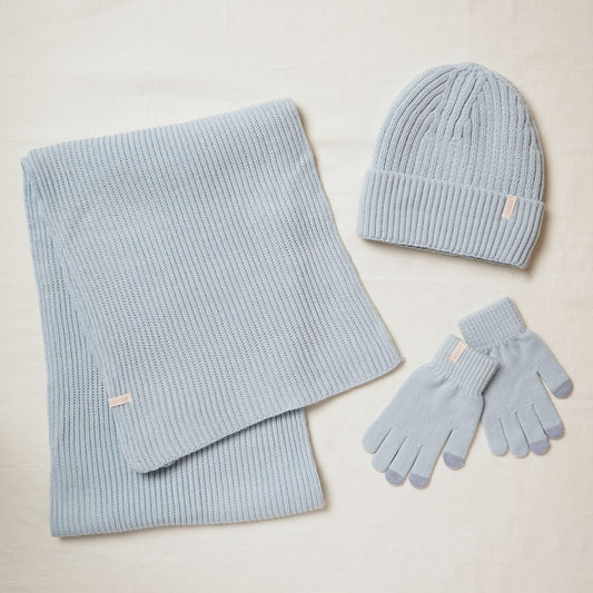 Cosy Knit Hat Glove & Scarf Gift Set - Powder Blue