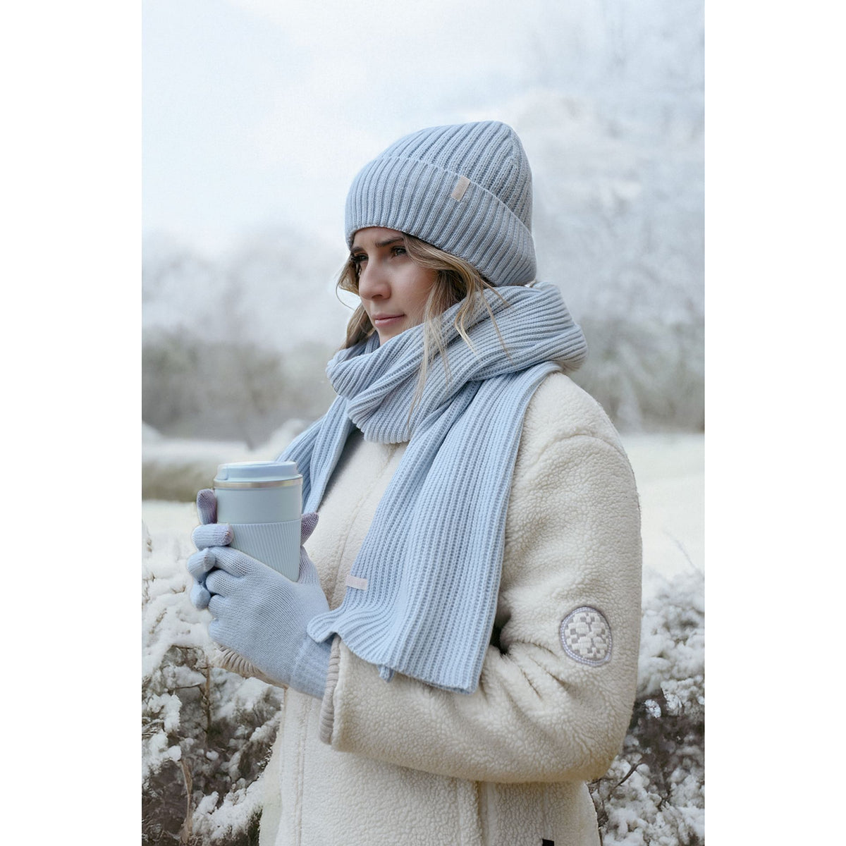 Cosy Knit Hat Glove & Scarf Gift Set - Powder Blue