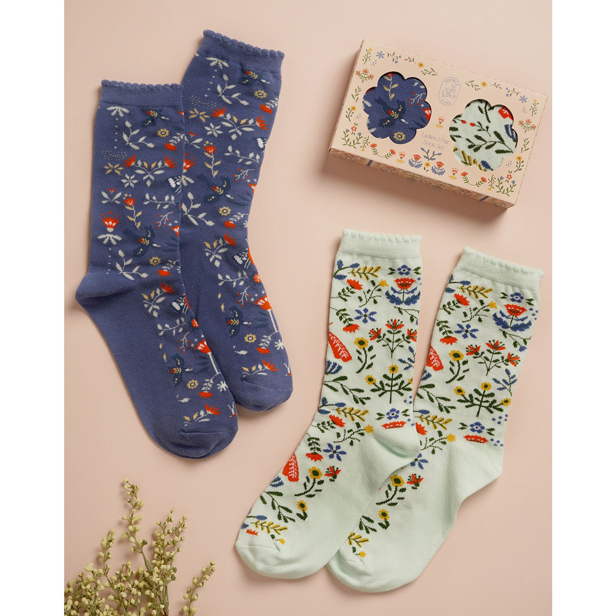 Set of 2 Floral Ladies Sock Pairs