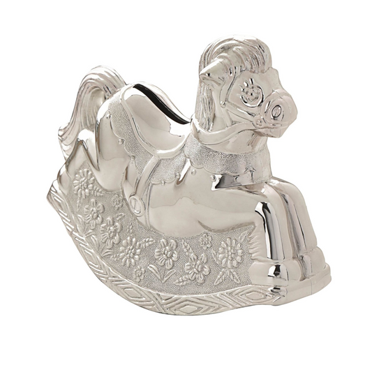 Baby Gift Rocking Horse Money Box - Silver Plated