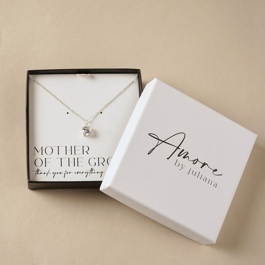Mother Of The Groom Gift -  Silver Plated Necklace Crystal Pendant