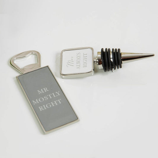 Wedding Gift - Mr & Mrs Bottle Stop and Opener Set