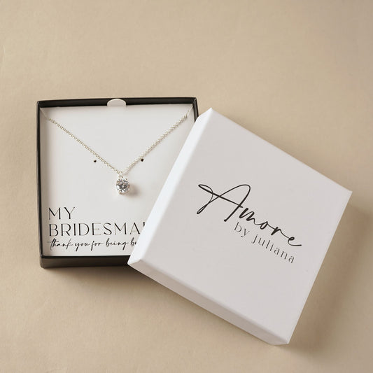 Bridesmaid Gift Silver Plated Necklace Crystal Pendant