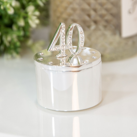 40th Birthday Gift For Her  Silver Plated Trinket Box With Crystal