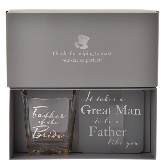 Father of the Bride Gift - Whisky Glass and Coaster Set