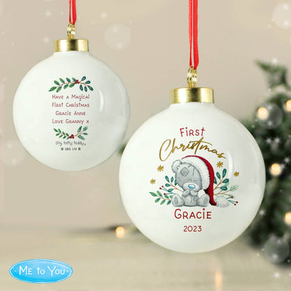 Baby's First Christmas Bauble Cute Teddy Bear