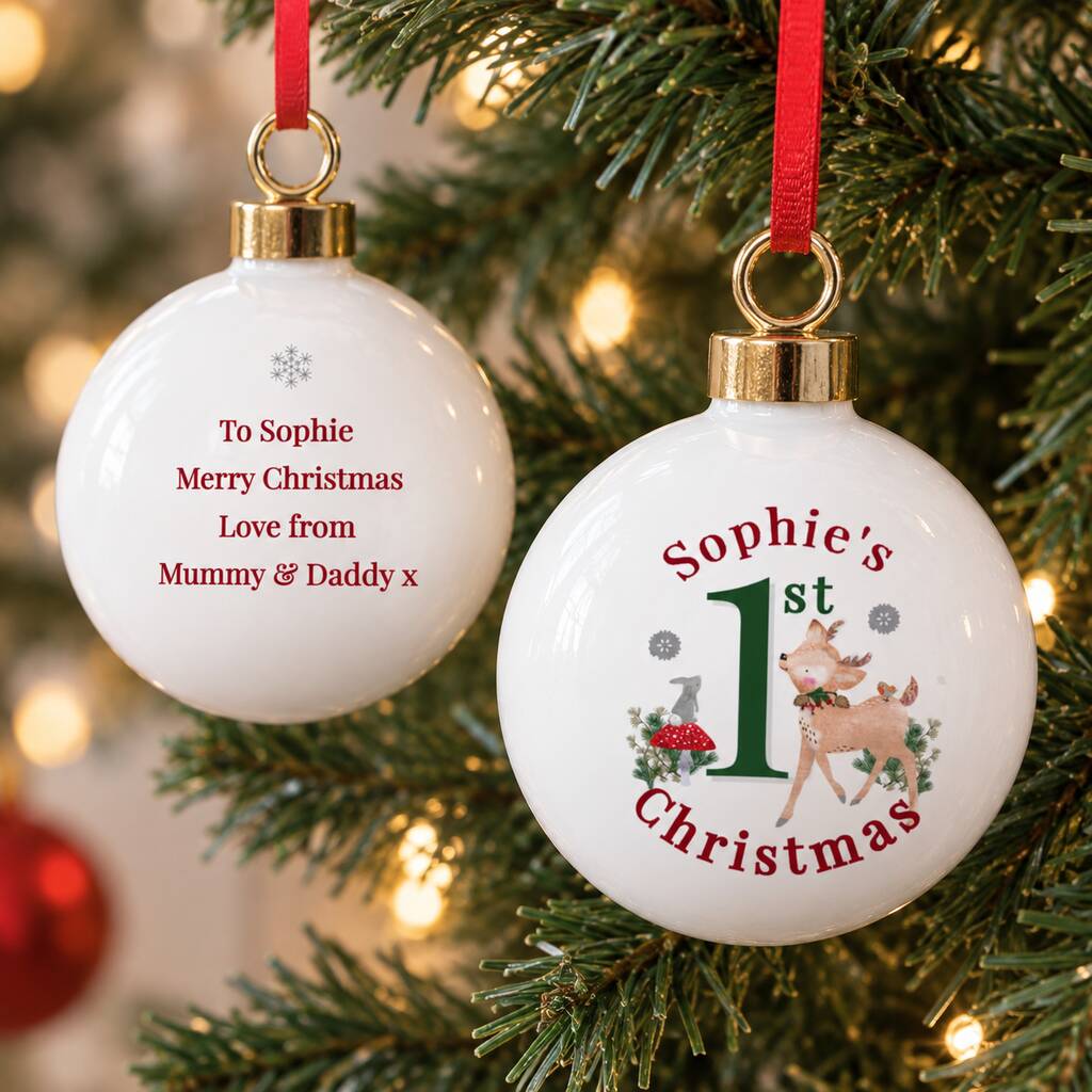 Baby's First Christmas Bauble Personalised Baby Reindeer Bauble