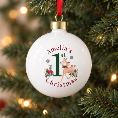 Baby's First Christmas Bauble Personalised Baby Reindeer Bauble