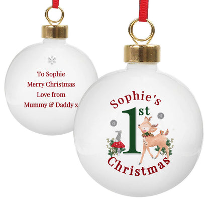 Baby's First Christmas Bauble Personalised Baby Reindeer Bauble