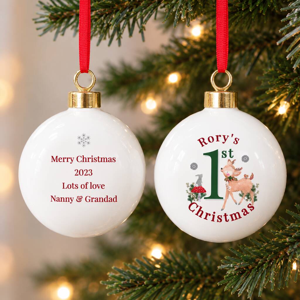 Baby's First Christmas Bauble Personalised Baby Reindeer Bauble
