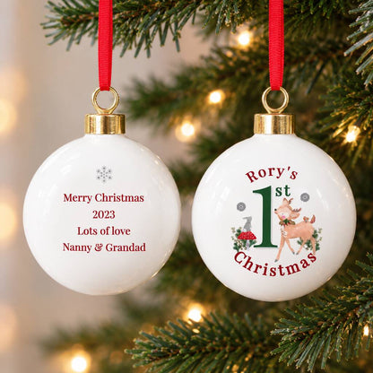 Baby's First Christmas Bauble Personalised Baby Reindeer Bauble