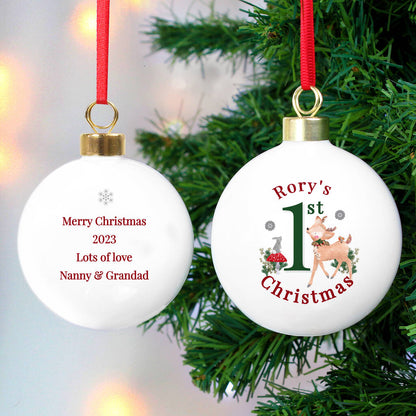 Baby's First Christmas Bauble Personalised Baby Reindeer Bauble