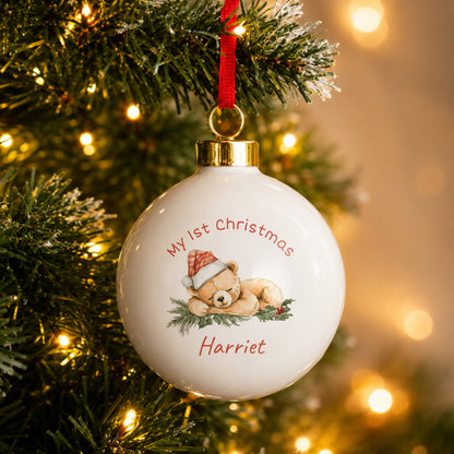 Baby's First Christmas Bauble Personalised Teddy Bear Bauble