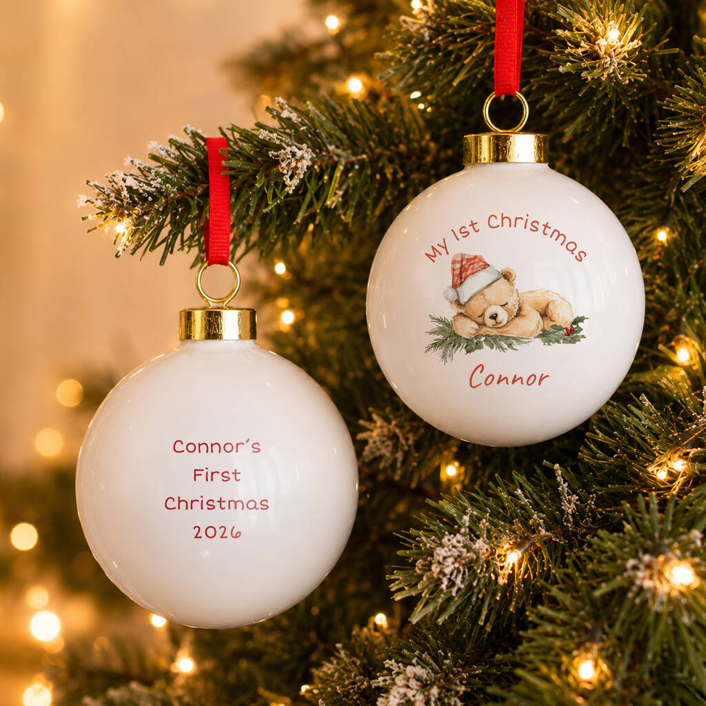 Baby's First Christmas Bauble Personalised Teddy Bear Bauble