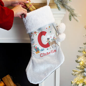 Baby's First Christmas Stocking Personalised Reindeer Stocking For Children