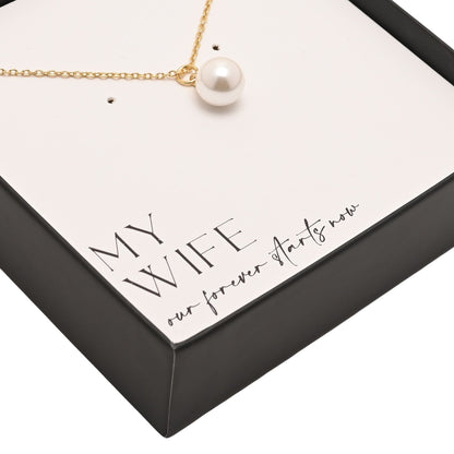 Amore Gold Plated Necklace Faux Pearl - My Wife