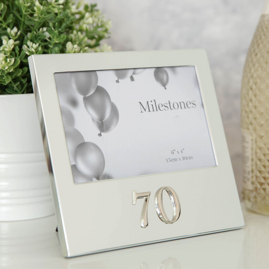 70th Birthday Gift - Milestones Photo Frame with 3D Number 6" x 4"