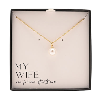 Amore Gold Plated Necklace Faux Pearl - My Wife