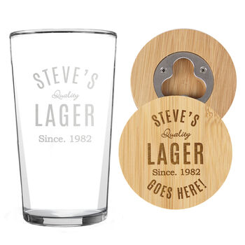 Beer Gifts For Him Pint Glass, Coaster And Opener
