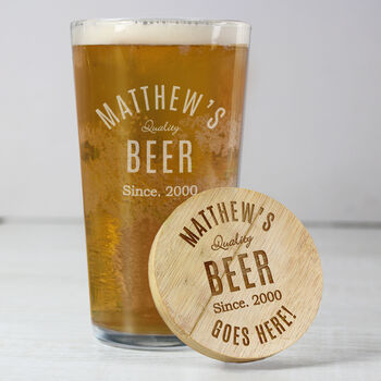 Beer Gifts For Him Pint Glass, Coaster And Opener