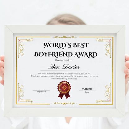 Boyfriend Gifts Best Boyfriend Award Certificate