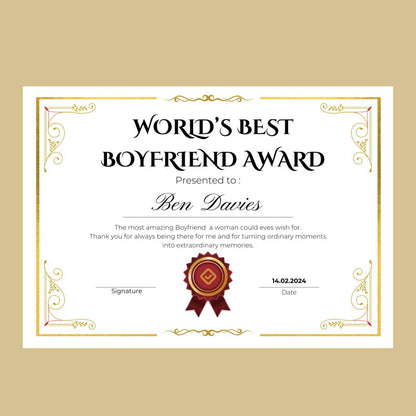 Boyfriend Gifts Best Boyfriend Award Certificate