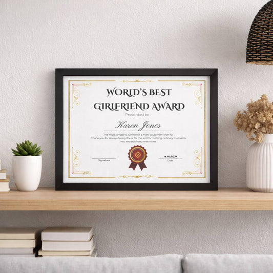 Girlfriend Gifts Best Girlfriend Award Certificate