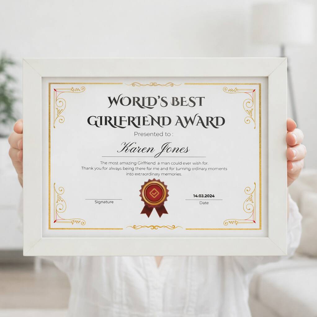 Girlfriend Gifts Best Girlfriend Award Certificate