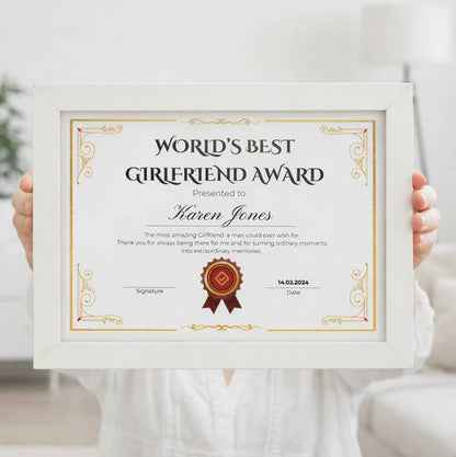 Girlfriend Gifts Best Girlfriend Award Certificate