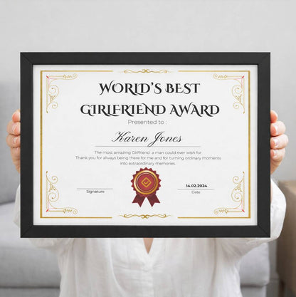 Girlfriend Gifts Best Girlfriend Award Certificate