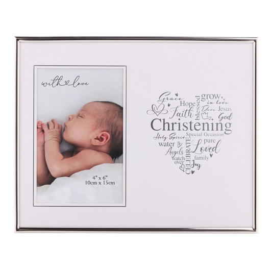 Christening Photo Frame Silver Heart 4" x 6"