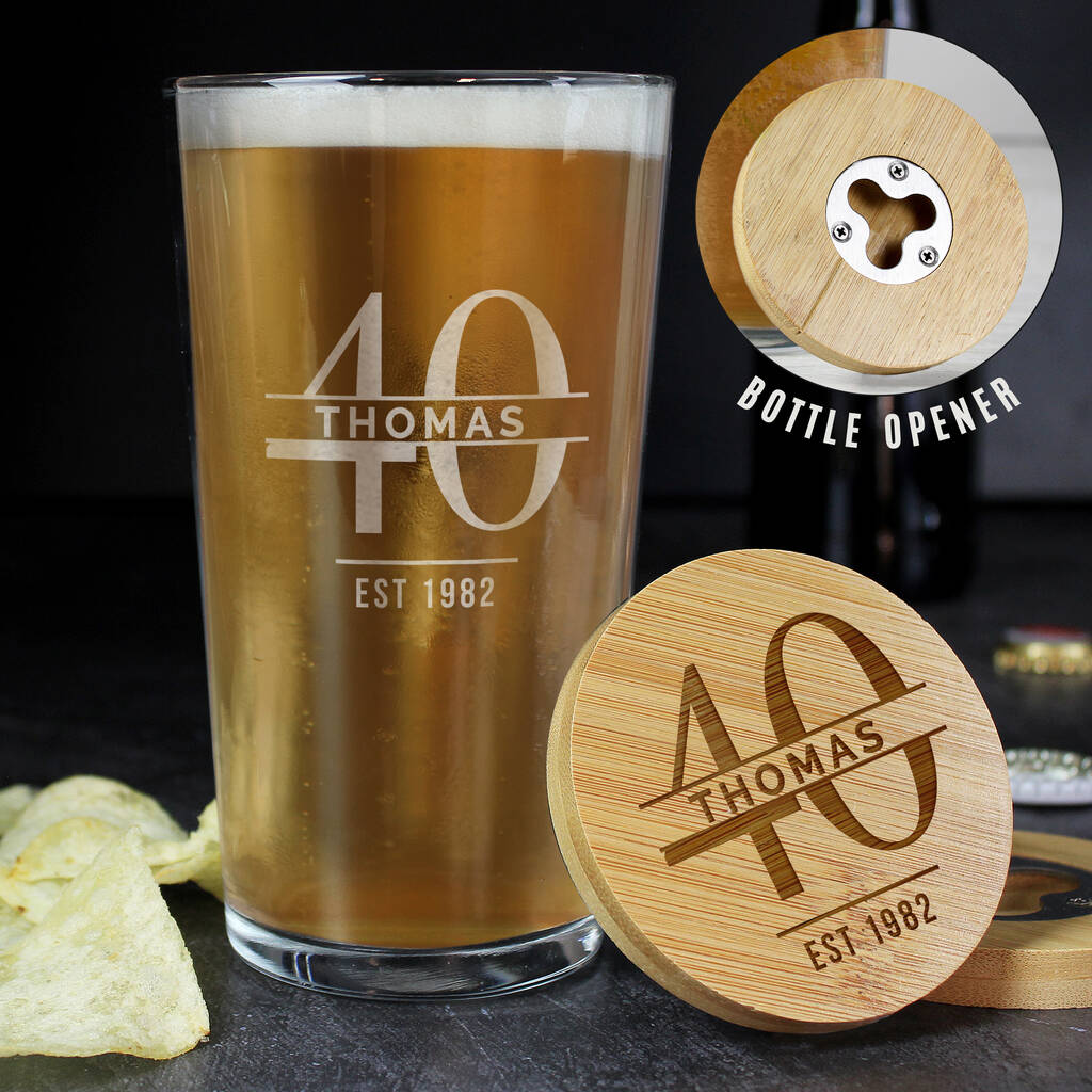 Birthday Gifts For Men Personalised Pint Glass And Coaster Set