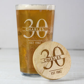Birthday Gifts For Men Personalised Pint Glass And Coaster Set