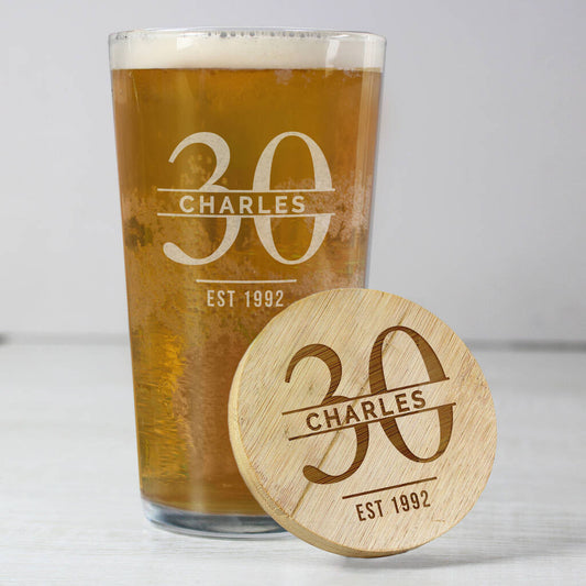 Birthday Gifts For Men Personalised Pint Glass And Coaster Set