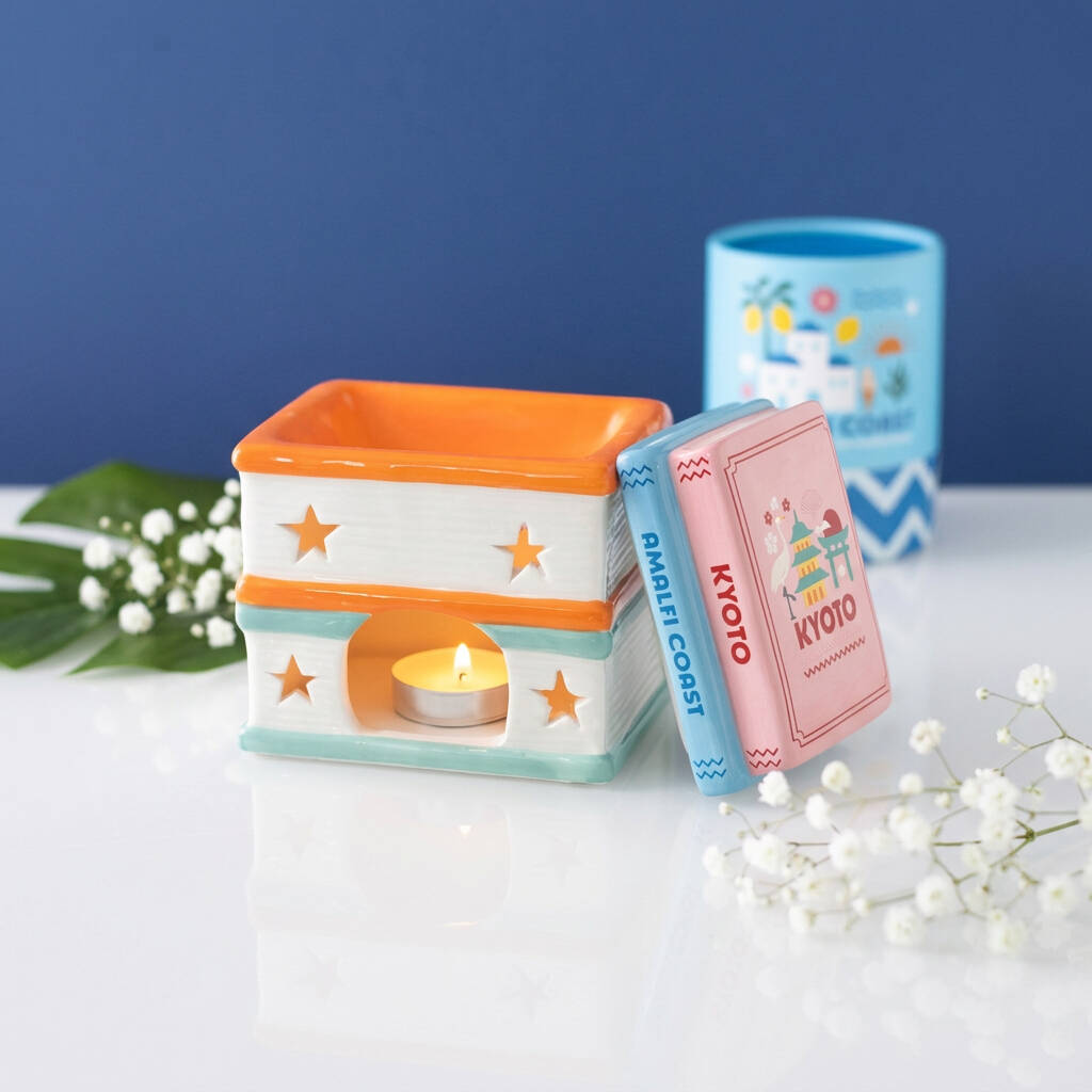 Book Lover Gift Travel Book Stack Wax Melt Burner