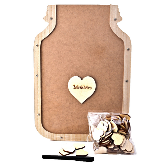 Wedding Guest Book - Wooden Hearts Jar Display - 60pcs