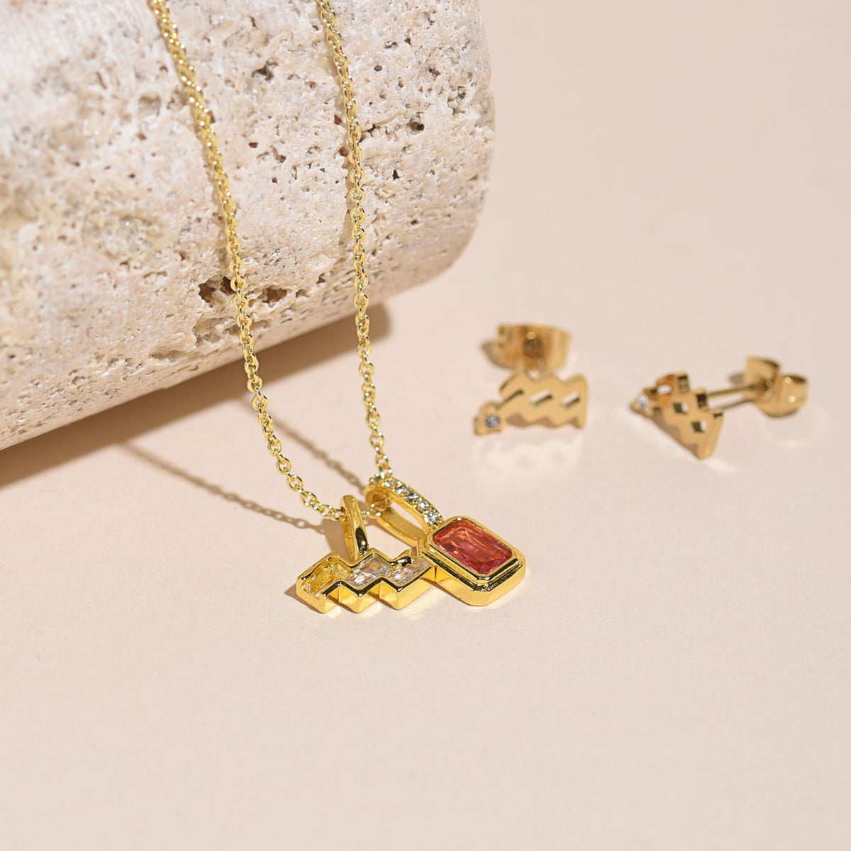 Serenity Zodiac 18k Gold Plated Earrings - Aquarius